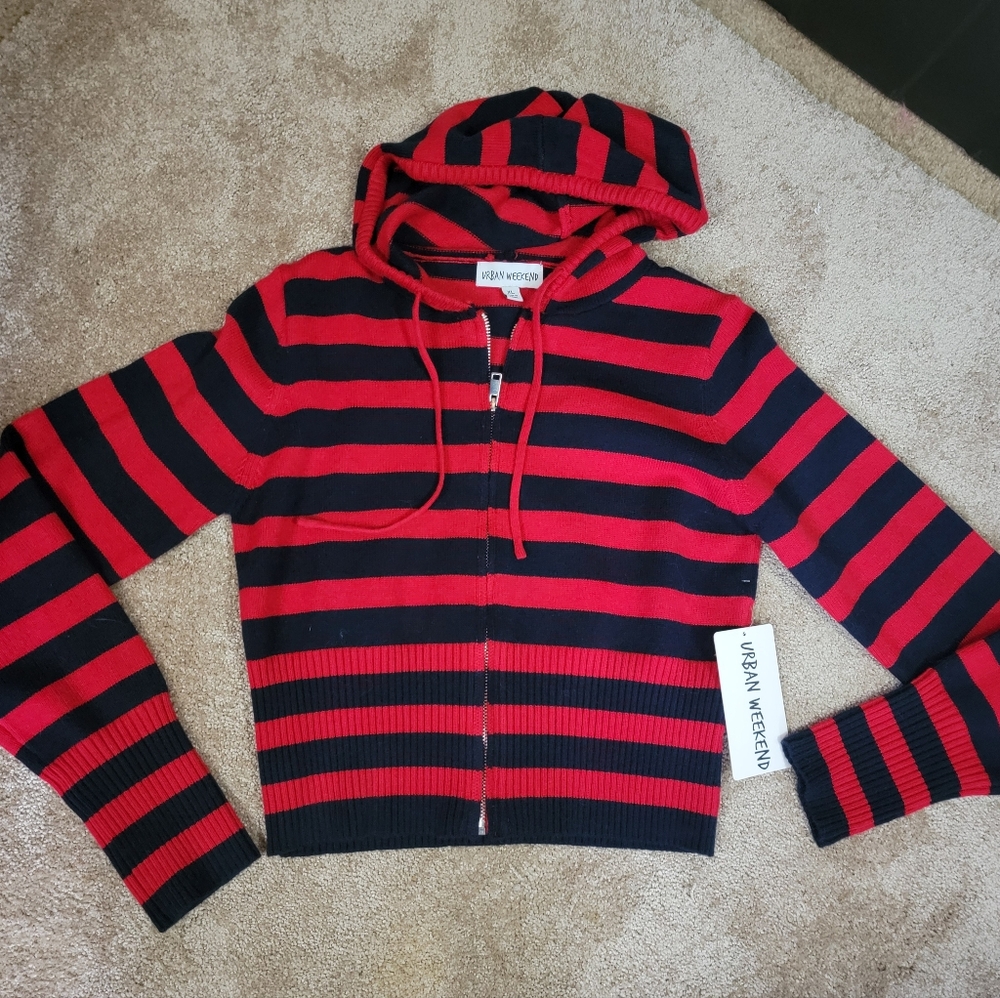 Urban Weekend Red and Black Striped Hoodie Juniors W Tags